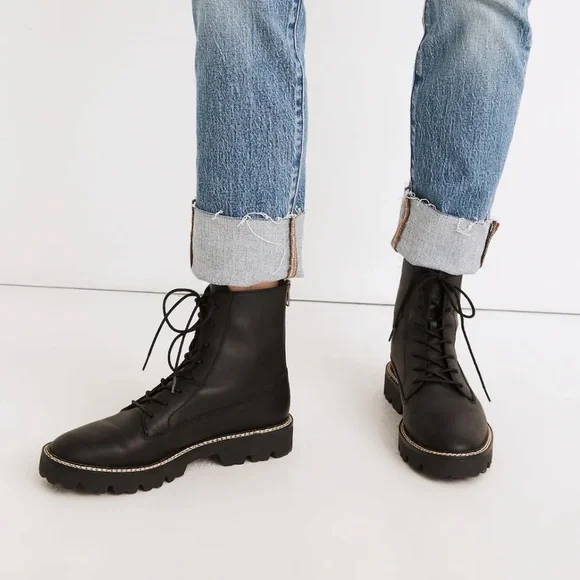 Madewell Citywalk Lugsole Lace-up Boots, Black Leather - Picture 4 of 12